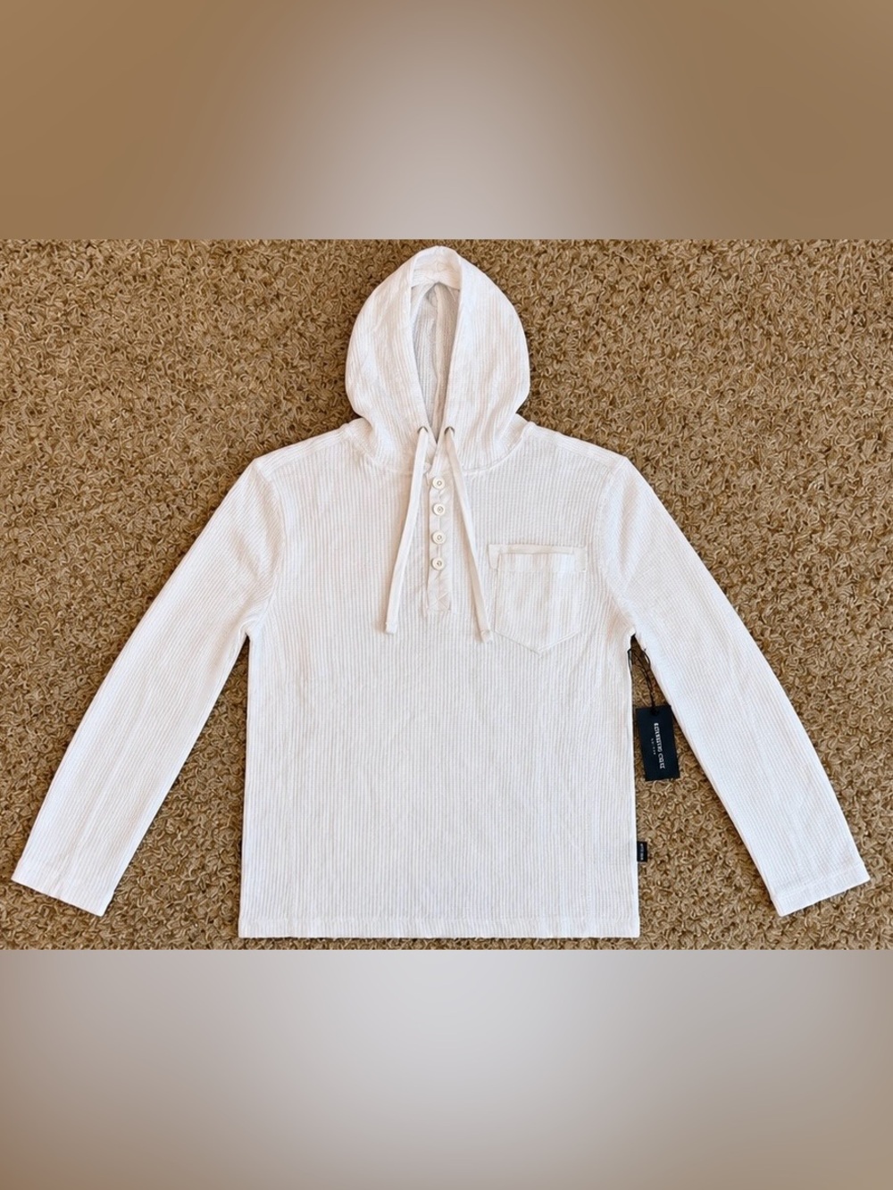 NWT Kenneth Cole New York White Waffle Henley Hoodie Men’s L